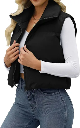 Vista 3 de JZC Women's Crop Puffer Vest Lightweight Sleeveless Jacket 2023 Fashion Winter Outerwear Padded Gilet
