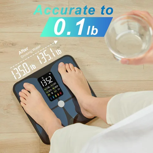 Vista 5 de Lepulse Báscula para peso corporal, báscula digital inteligente para baño con masa muscular IMC, 20 métricas de composición corporal, básculas
