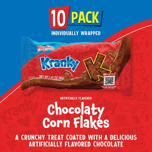 Vista 4 de Ricolino Kranky Corn Flakes con revestimiento de chocolate con sabor artificial, 14.1 onzas, caja de 10