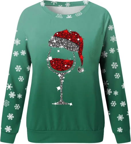 Vista 3 de SNKSDGM Sudadera de manga larga raglán con estampado de árbol de Navidad de leopardo para mujer, cuello redondo, raglán, sin botones
