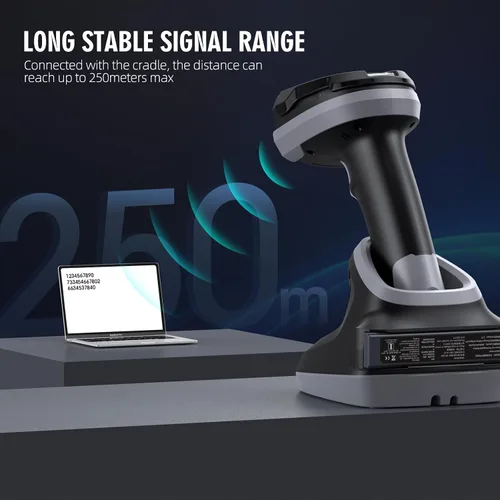 Vista 8 de TEEMI TMSL-59CR escáner industrial 2D Bluetooth con cuna y batería IP54, sensor CMOS de megapíxeles, rango de 820.2 ft, lector de código QR 2D