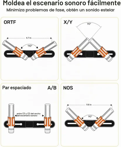 Vista 3 de Barra de micrófono estéreo, barra de montaje de micrófono doble ajustable, soporte de micrófono doble universal para soporte, barra de micrófono
