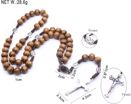 Vista 2 de Dreuyet Collar de rosario para hombres y mujeres, único, bohemio, hecho a mano, cuerda de cáñamo vintage, cuentas de madera natural, trenzadas