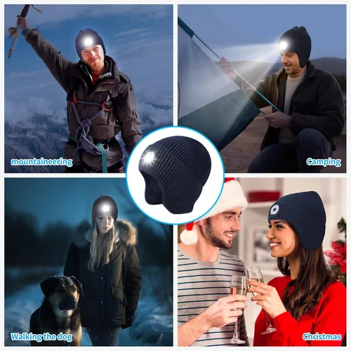 Vista 45 de Gorro Bluetooth con auriculares ligeros e inalámbricos, micrófono integrado y altavoces estéreo mejorados con música