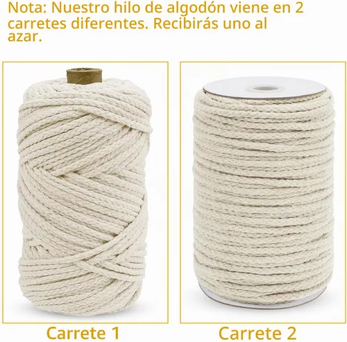 Vista 2 de JeogYong Cuerda trenzada de macramé de 0.197 in x 295 pies, cuerda de algodón trenzada natural de 8 hebras, cuerda de macramé de colores para colgar