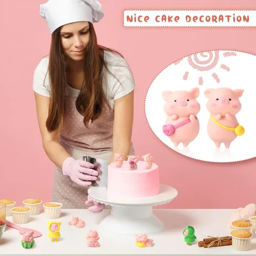 Vista 9 de Leitee 19 Pcs Tiny Pig Figurines Set Pig Cake Topper Decor,Classic