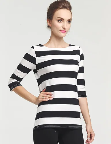 Vista 4 de Camii Mia - Playera a rayas de algodón con mangas 34, para mujer.