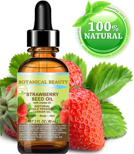 Vista 2 de Botanical Beauty Aceite de semilla de fresa orgánico 100% puro hidratante natural. Aceite portador prensado en frío. 2 fl oz.- 2.0 fl oz. Para cara