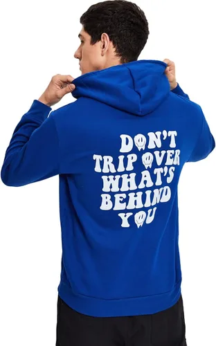Vista 2 de SOLY HUX Sudadera con capucha para hombre con estampado de letras, manga larga, bolsillo con cordón, Azul