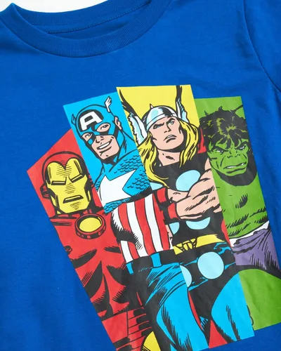 Vista 4 de Marvel Paquete de 4 camisetas de Avengers para niños, Spider-Man, Hulk, Capitán América, Iron Man, Thor (3T-16)