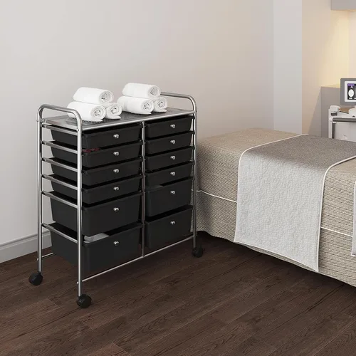 Vista 9 de Topeakmart Organizador de carrito con ruedas de 12 cajones, cajones de almacenamiento de plástico, carrito utilitario, 360 ruedas, color negro