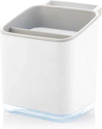 Vista 10 de Minky Homecare Organizador de esponja para fregadero con bandeja extraíble, riel para paños y boquilla de drenaje, organizador de huellas pequeñas