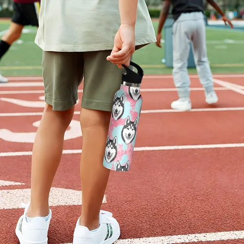 Vista 5 de Kids Water Bottle for School, Kids Stainless Steel Water Bottle for Travel or School 20 Oz, BPA-Free, Black White Husky Dog