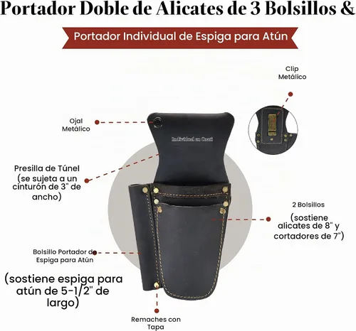 Vista 4 de Style N Craft 70012-Alicates dobles de bolsillo y soporte de punta de atún individual en cuero engrasado - marrón oscuro