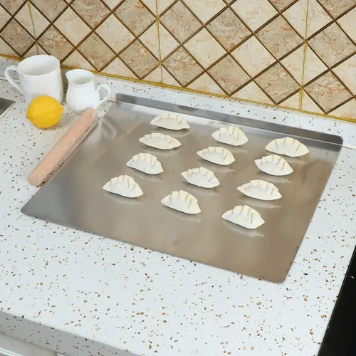 Vista 3 de Tabla de cortar extra grande de acero inoxidable, tabla de hornear, tabla de cortar pesada para cocina, tabla de pastelería para carne, verduras