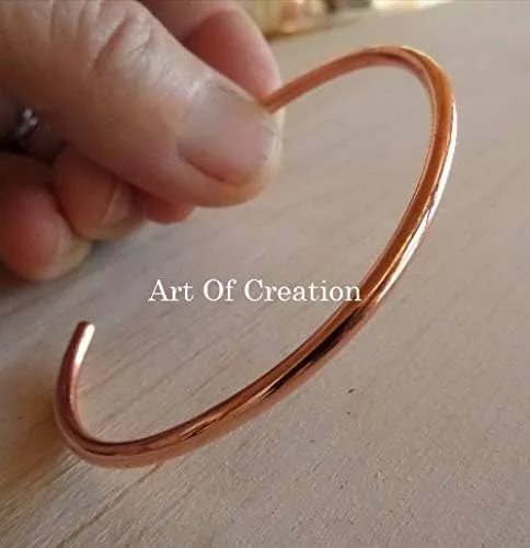 Vista 2 de Art Of Creation Pulseras de cobre puro tibetano hechas a mano para hombres y mujeres, brazalete liso Túnel carpiano espiritual ajustable, joyería