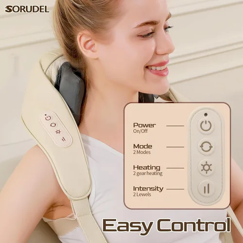 Vista 4 de Masajeador de cuello con rodillo de calor Shiatsu de amasamiento de tejido profundo para cuello y espalda, regalo para mamá, papá, Navidad