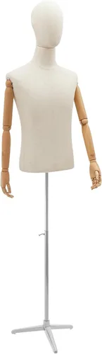 Vista 9 de Maniquí de medio cuerpo masculino con brazo, cuerpo de maniquí de forma de vestido, cuerpo de maniquí de 53 a 76 pulgadas, altura ajustable, maniquí