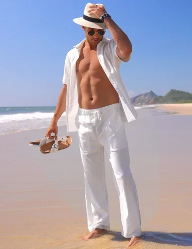 Vista 2 de COOFANDY Men's Linen Set Beach 2 Pieces Casual Outfits Button Up Shirts Drawstring Pants