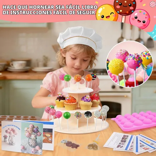 Vista 9 de Kit de 618 piezas para hacer pasteles con 5 juegos de moldes de silicona, soporte de exhibición de 3 niveles, olla para derretir dulces
