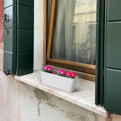 Vista 4 de GREANER - Maceta con bandeja para hierbas, 1 unidad, 12 x 3.8 pulgadas, caja rectangular para ventana, para flores o suculentas en interiores