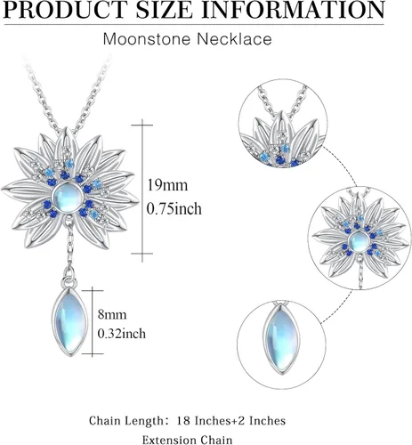 Vista 2 de ECHOOY Collar de piedra lunar de loto, plata de ley S925, colgante de piedra lunar, yoga, flor de loto, regalos para mujeres, niñas y adolescentes