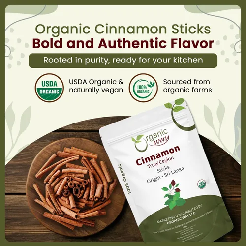 Vista 2 de Organic Way Palitos de Canela de Ceilán Verdadera (Cinnamomum Verum) - Certificado orgánico y kosher Crudo, vegano, sin OMG y sin gluten