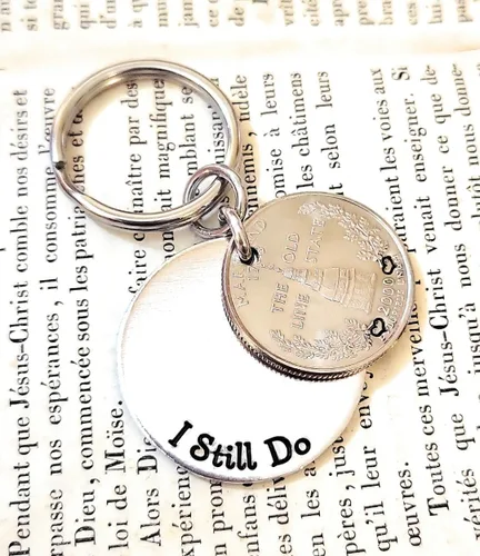 Vista 3 de Tucker's Trinkets And Treasures 25th Anniversary Year Quarter, I Still Do Key Chain, 25th Wedding Anniversary