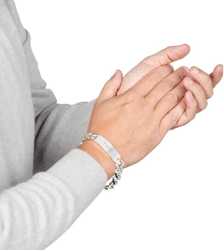 Vista 2 de Engravable Sterling Silver Men's Curb Link ID Bracelet, 8" or 9