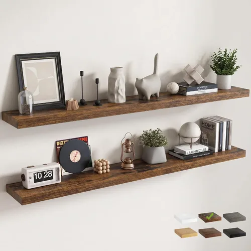 Vista 26 de 16 Inch Floating Shelves for Wall 2 Pack, 8"D Wood Grain Bathroom Shelves Acabado negro