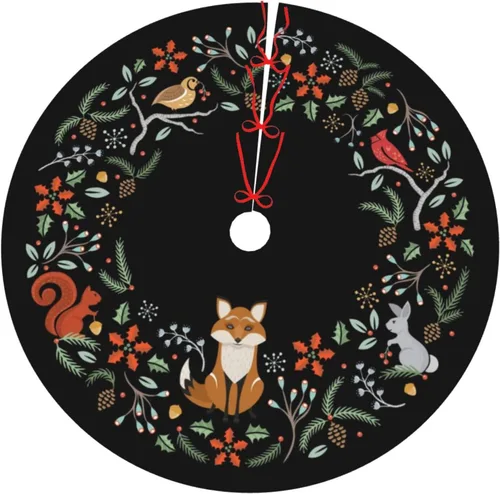 Vista 23 de A Brood of Chickens - Falda de árbol de Navidad de 30 pulgadas con borde de cuadros búfalo rojos y negros, decoración para Feliz Navidad, casa
