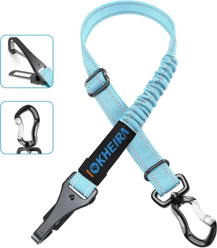 Vista 8 de IOKHEIRA Cinturón de seguridad para perro, arnés ajustable actualizado reflectante con elástico de bungee para asiento de coche con mosquetón