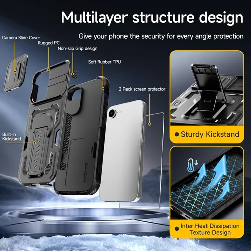 Vista 9 de for iPhone 17e Case/iPhone 16e Case with 2*Screen Protector, Black