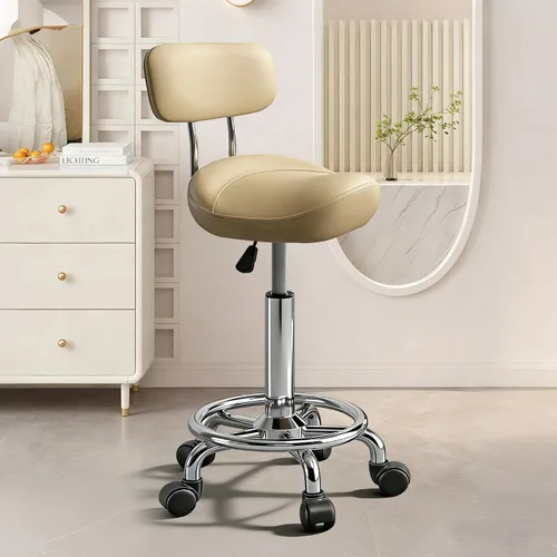 Vista 9 de Taburete con pedal de anillo y respaldo, silla hidráulica ajustable con ruedas para uso médico, masaje, salón, spa, cocina y dibujo