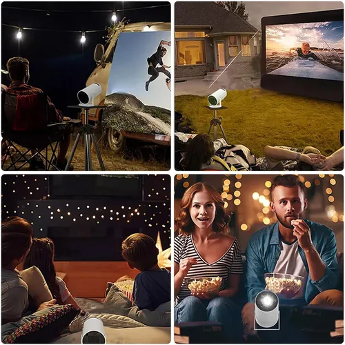 Vista 6 de [Soporte ajustable de 270°] Mini proyector inteligente con WiFi 6 y Bluetooth, proyector de película para exteriores Keystone automático 1080P HD