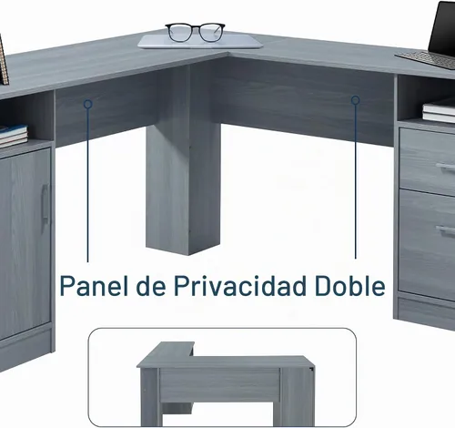 Vista 7 de Techni Mobili Escritorio de oficina en forma de L de 60 pulgadas