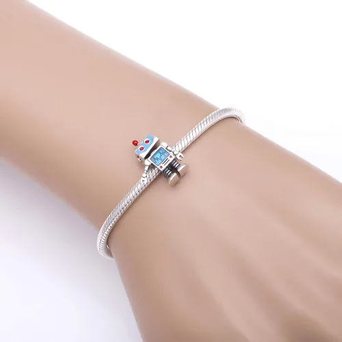 Vista 4 de Heartbeats - Dijes de robot inteligentes de plata de ley 925 para pulseras europeas, Plata esterlina