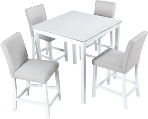Vista 9 de Juego de mesa de comedor de madera de 5 piezas, juego de mesa de cocina con una mesa rectangular y 4 sillas tapizadas