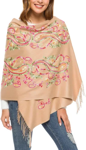 Vista 31 de Urban CoCo Chal Bordado con Borlas de Tamaño Grande para Mujer, Bufanda de Mujer