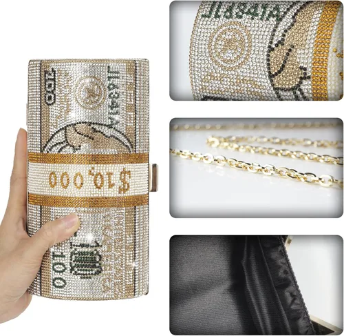 Vista 2 de Bolso de mano con diamantes de imitación para mujer, bolsos de noche de cristal, monedero con diamantes brillantes para bodas y fiestas, gold1