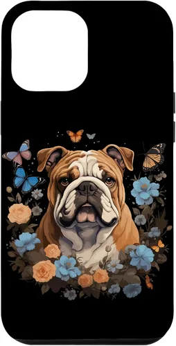 Vista 26 de Funda para iPhone 16 Bulldog Inglés con Flores y Mariposas
