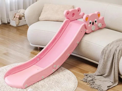 Vista 6 de Tobogán para niños pequeños, juego de tobogán para niños pequeños para interiores y exteriores con pelota y aro, y pasos antideslizantes, regalo