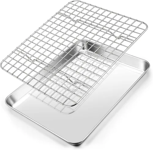 Vista 11 de Joyfair - Bandeja para hornear de 9 pulgadas con estante de enfriamiento, bandejas para horno tostador de acero inoxidable con rejillas de rejilla