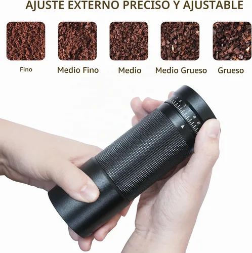 Vista 3 de Molinillo de café manual con ajustes ajustables externos digitales, molinillo de mano portátil con rebabas cónicas de acero inoxidable, capacidad