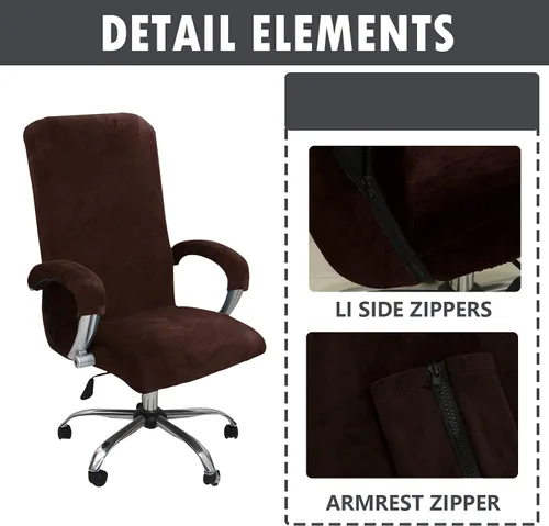 Vista 3 de NILUOH Fundas de terciopelo para silla de oficina con fundas para brazos, fundas universales giratorias y para sillas de juegos (L, marrón)