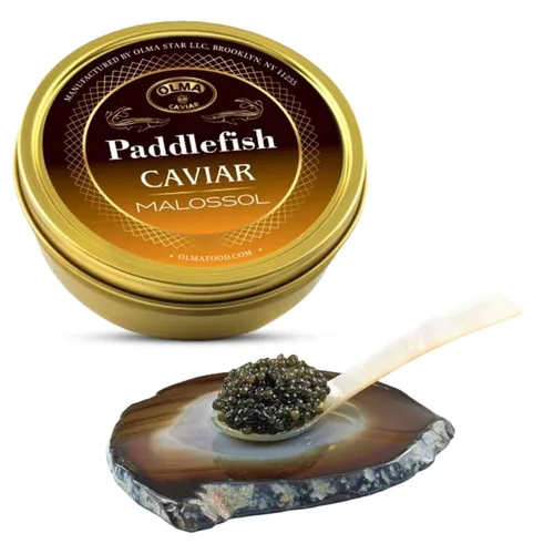 Vista 10 de Envío nocturno – Olma American Paddlefish Black Caviar – Perlas grises medianas, sabor suave – 1 oz / 28 g