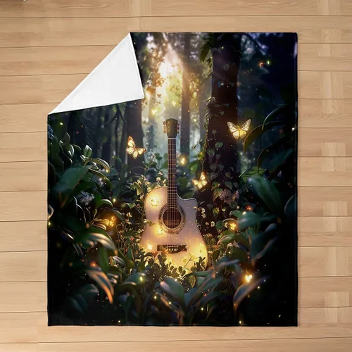 Vista 8 de Red Guitar Flannel Fuzzy Blanket,Hip Pop Music Fleece Throw Blanket Kids Girls Boys Home Room Decor,Red Fire Fashion Guitar Bed Blanket,Musical Note