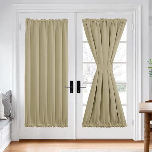 Vista 18 de Deconovo Cortinas opacas para puerta, bolsillo para cortinero y cortinas de bloqueo con aislamiento térmico para dormitorio, 137.16 x 189.2 cm, azul