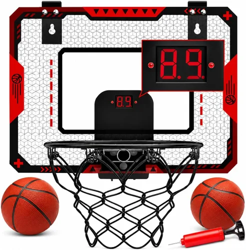 Vista 9 de Aro de baloncesto interior para niños de 5 a 10 años, con marcador electrónico y 3 bolas, mini aro sobre la puerta para cumpleaños de niños
