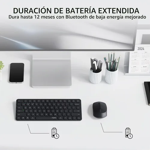 Vista 8 de Rapoo 9010M Combo de teclado y mouse multidispositivo, juego de teclado y mouse inalámbrico 2.4GHz/Bluetooth 5.0/4.0 para Windows/Mac/Linux/Chrome